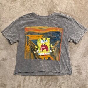 Nickelodeon SpongeBob SquarePants The Scream Graphic Tee Grey Acid Wash XS